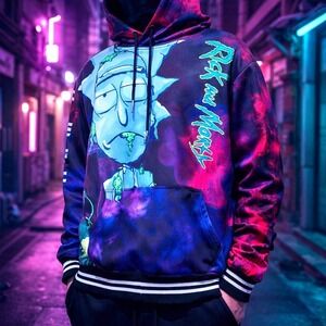 Members Only Rick and Morty Hoodie Mens Large Trippy Galaxy Print Sublimation